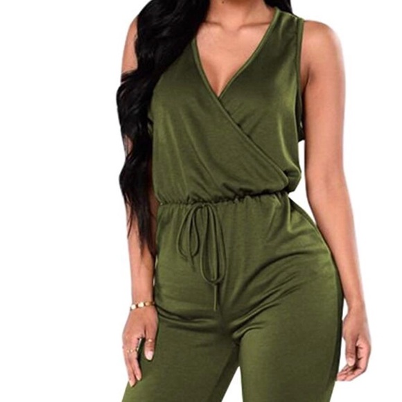 Other - Olive Green Sleeveless Long Romper